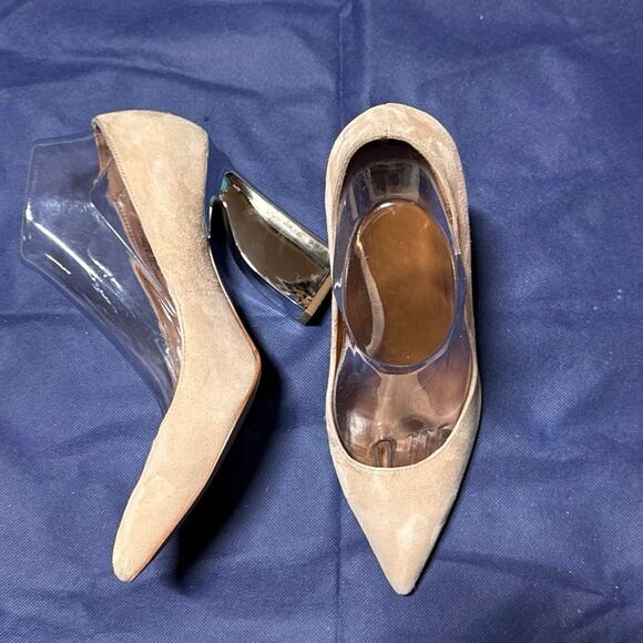 Halston women’s Venlatina light pink Suede 4” high Metallic Heel pumps 7.5 M - Picture 5 of 11